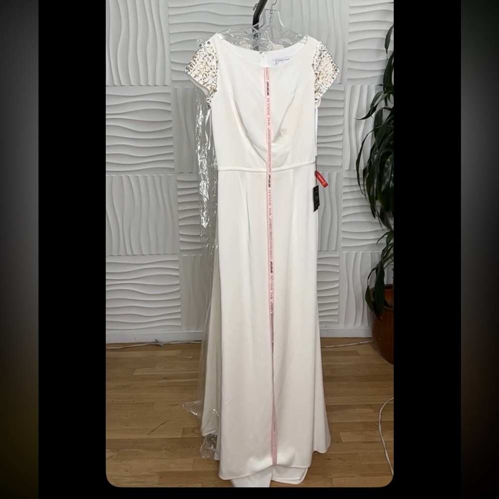 Mac Duggal Ivory Cap Sleeve Gown for Brides